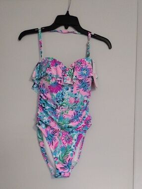 Lilly Pulitzer Pink Blue Floral One-Piece Swimsuit